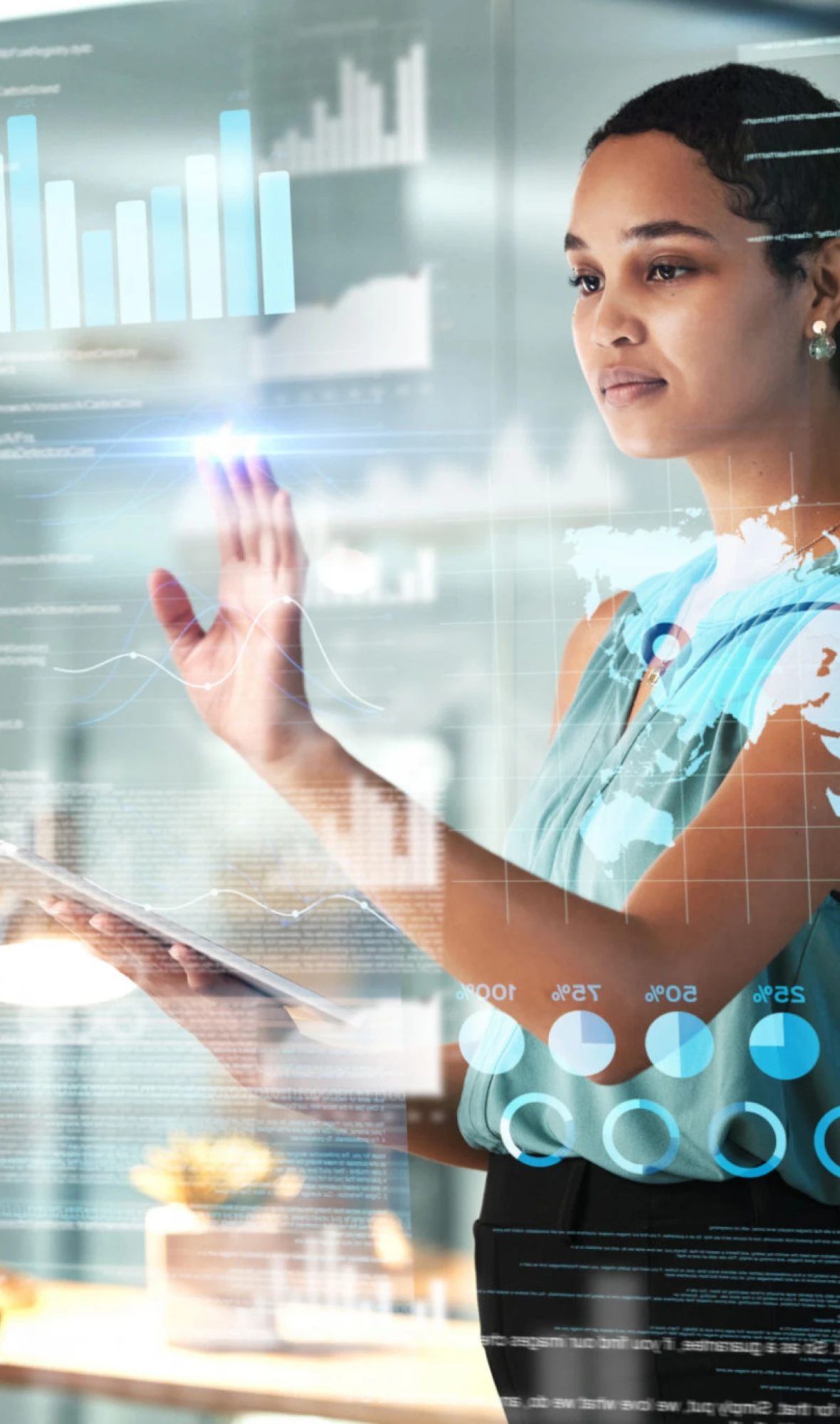 Woman using futuristic technology interface